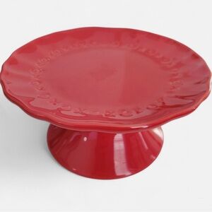 Pottery Barn Red Ceramic Dessert Stand XOXO Love Themed Small Pedestal